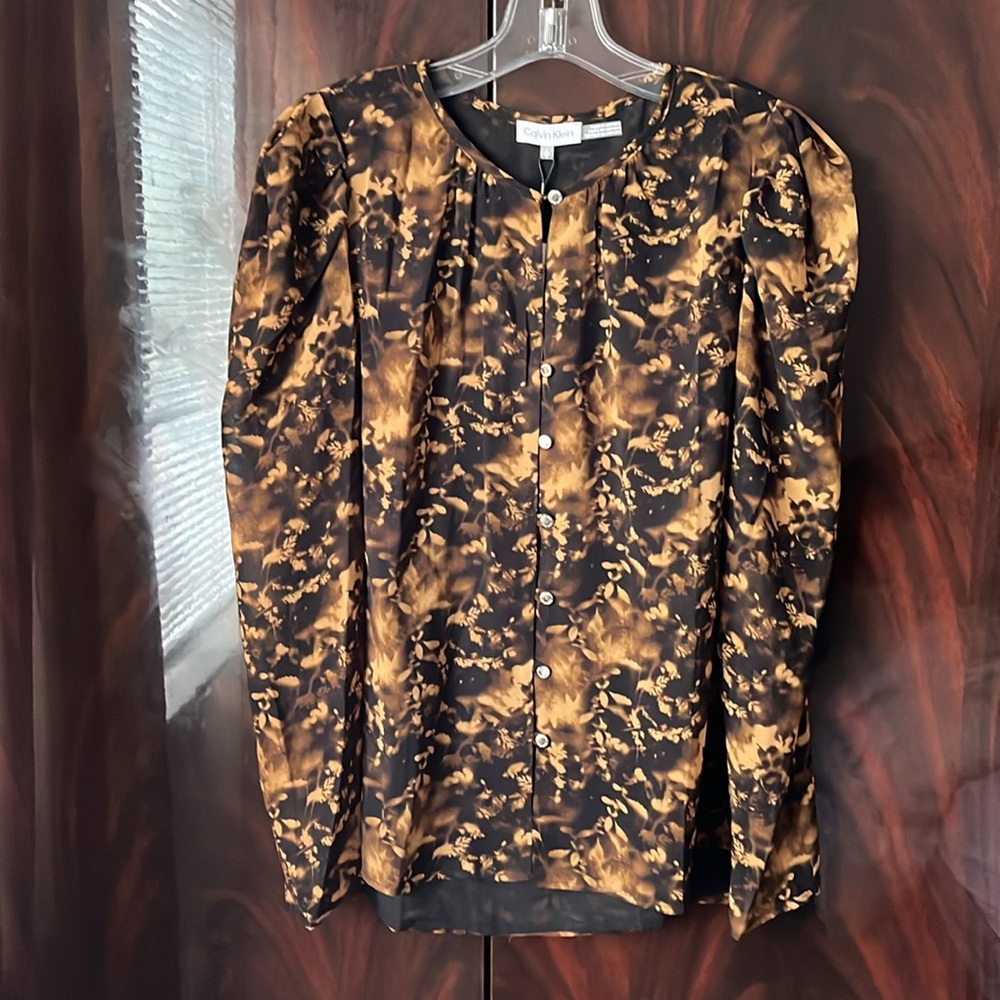 Calvin Klein Puff Long Sleeve Button Down Blouse